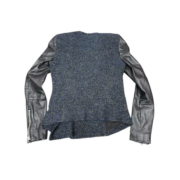 Maje Black Tweed Leather Sleeve Moto Zip Jacket FR 38 US 6 Chic Parisian Style - Picture 7 of 12